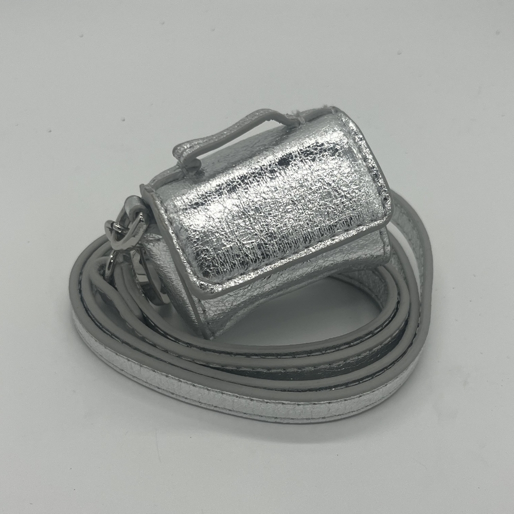 Topshop Micro Handbag Charm Fob Metallic Silver Faux Leather with Strap